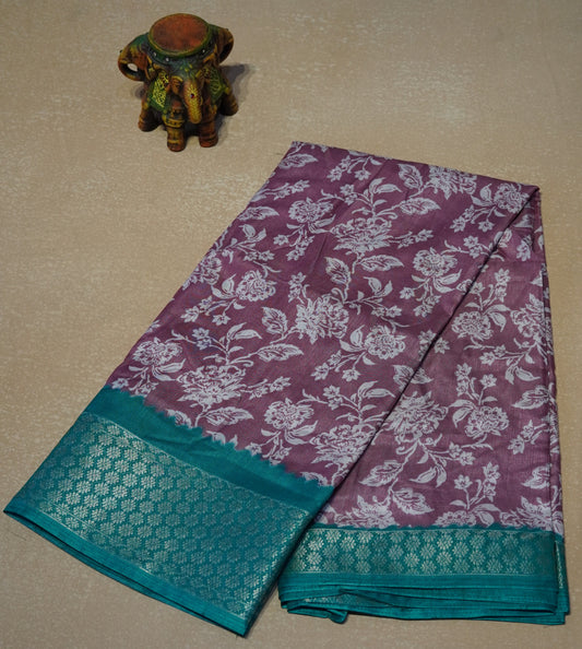 Dola Silk Saree Floral print-Mauve