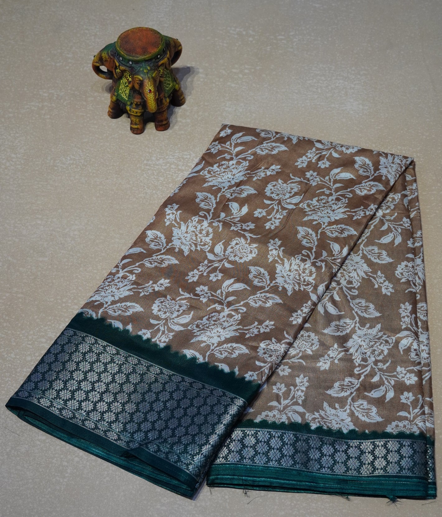 Dola Silk Saree Floral print-Brown