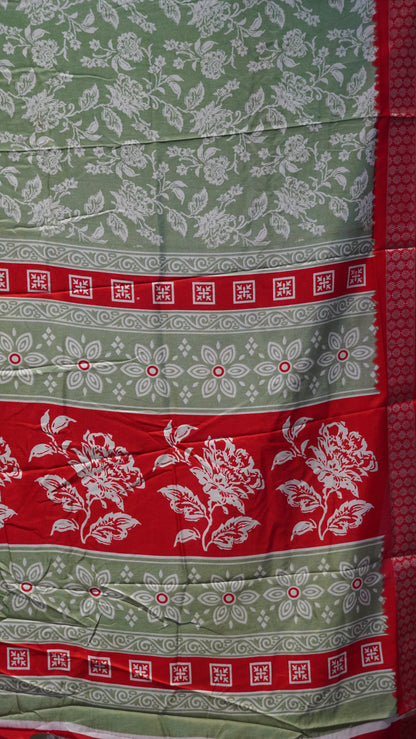 Dola Silk Saree Floral print-Green