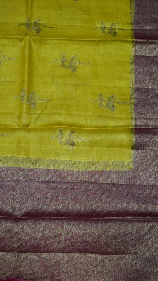 Pure Tussar Saree - Gold-pink