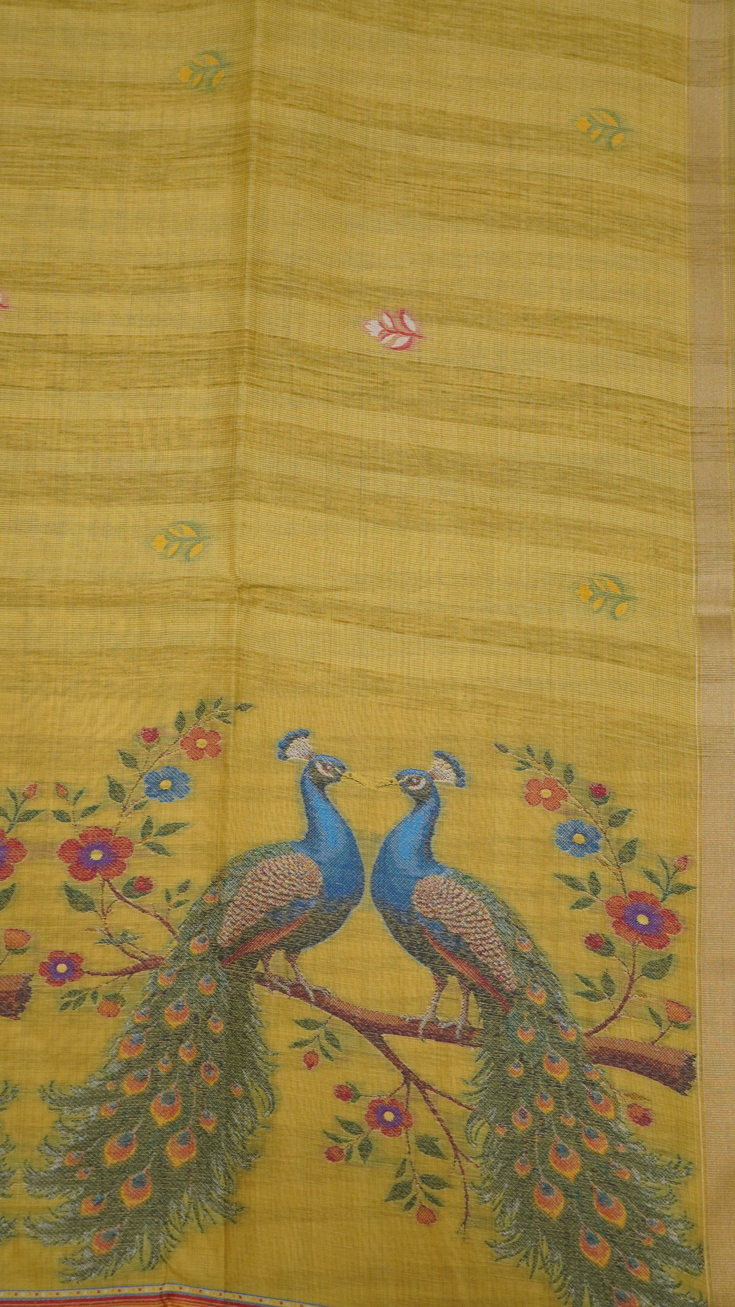 Moonga Cotton Saree - Peacock Print Mustard
