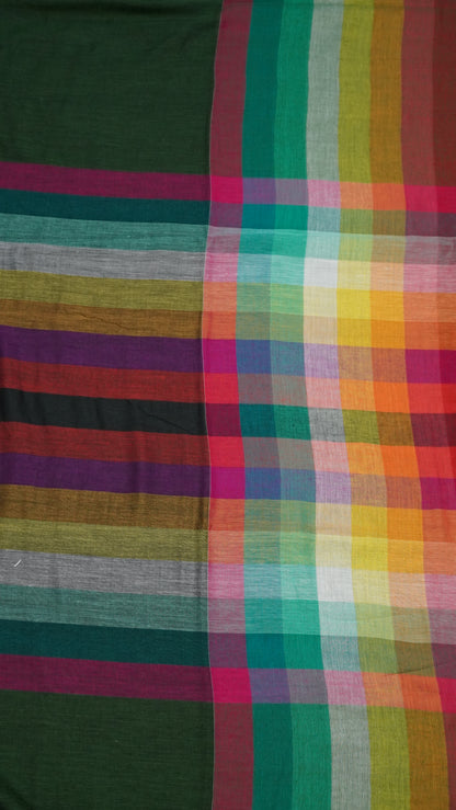Khadi Cotton Saree-Checks Sage Green