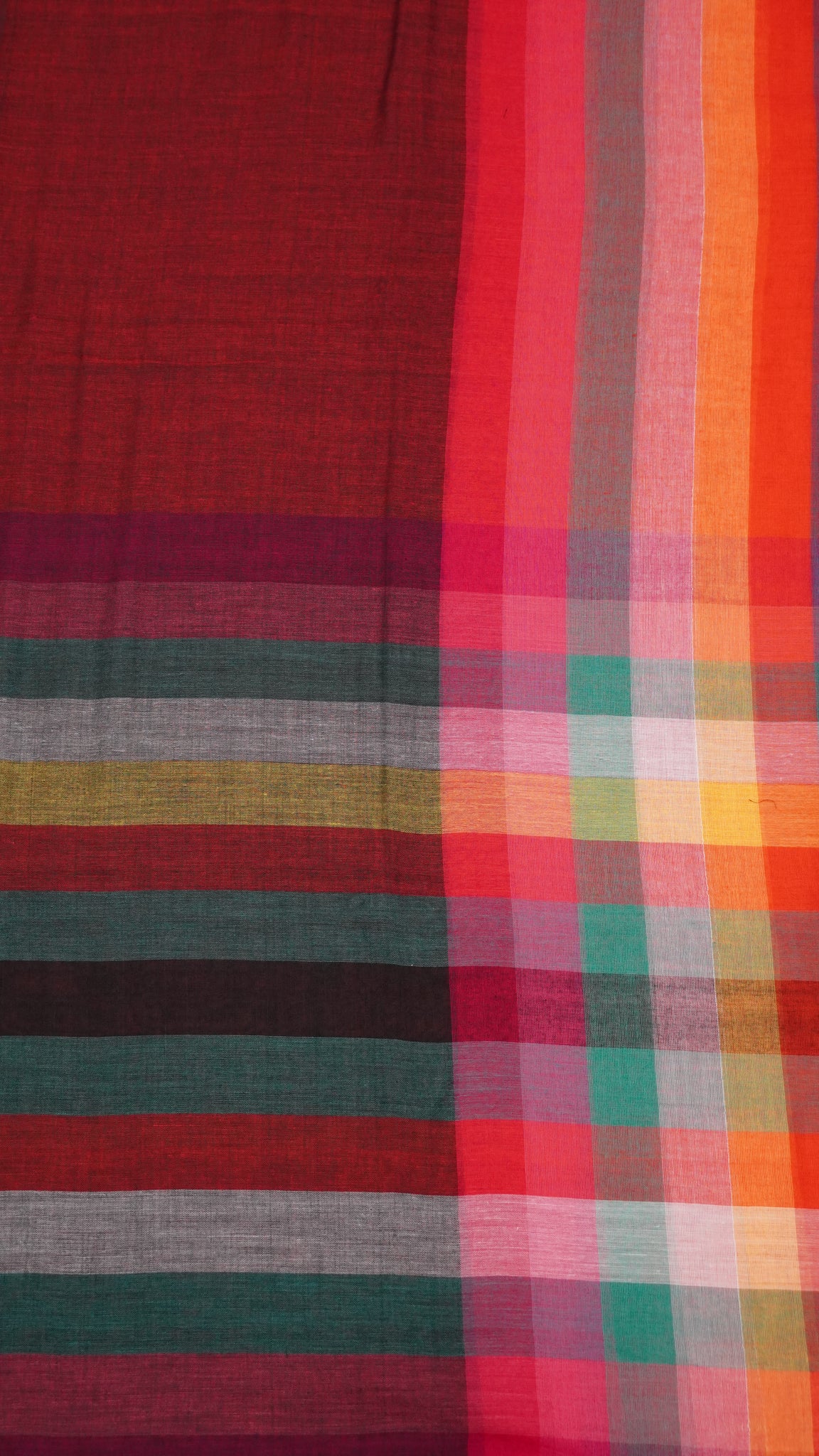 Khadi Cotton Saree-Checks  Maroon