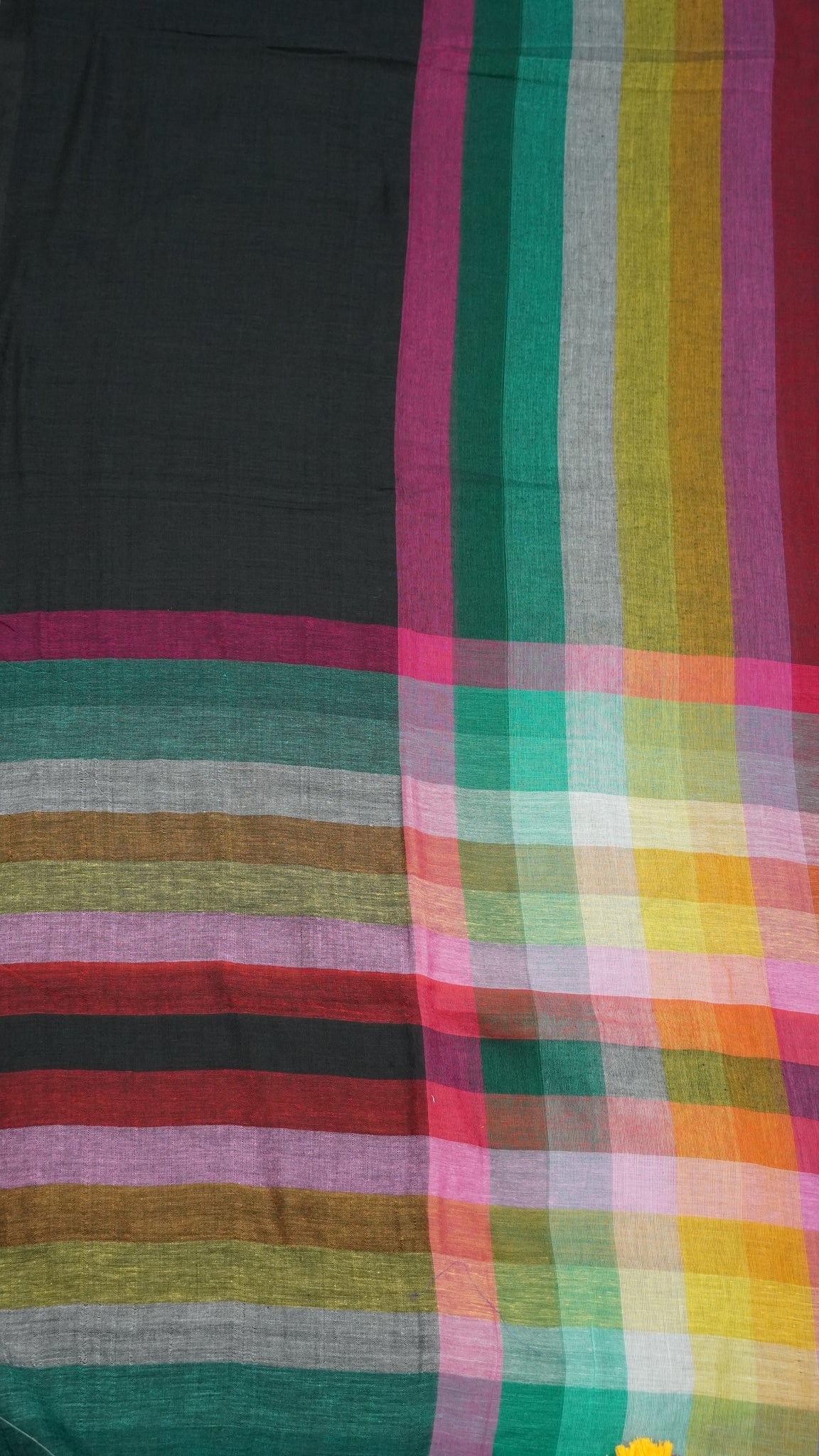 Khadi Cotton Saree-Checks  Black