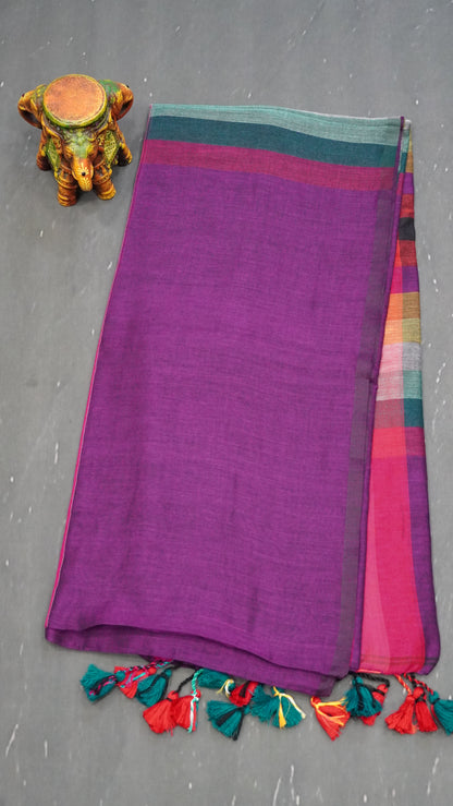 Khadi Cotton Saree-Checks  Wine