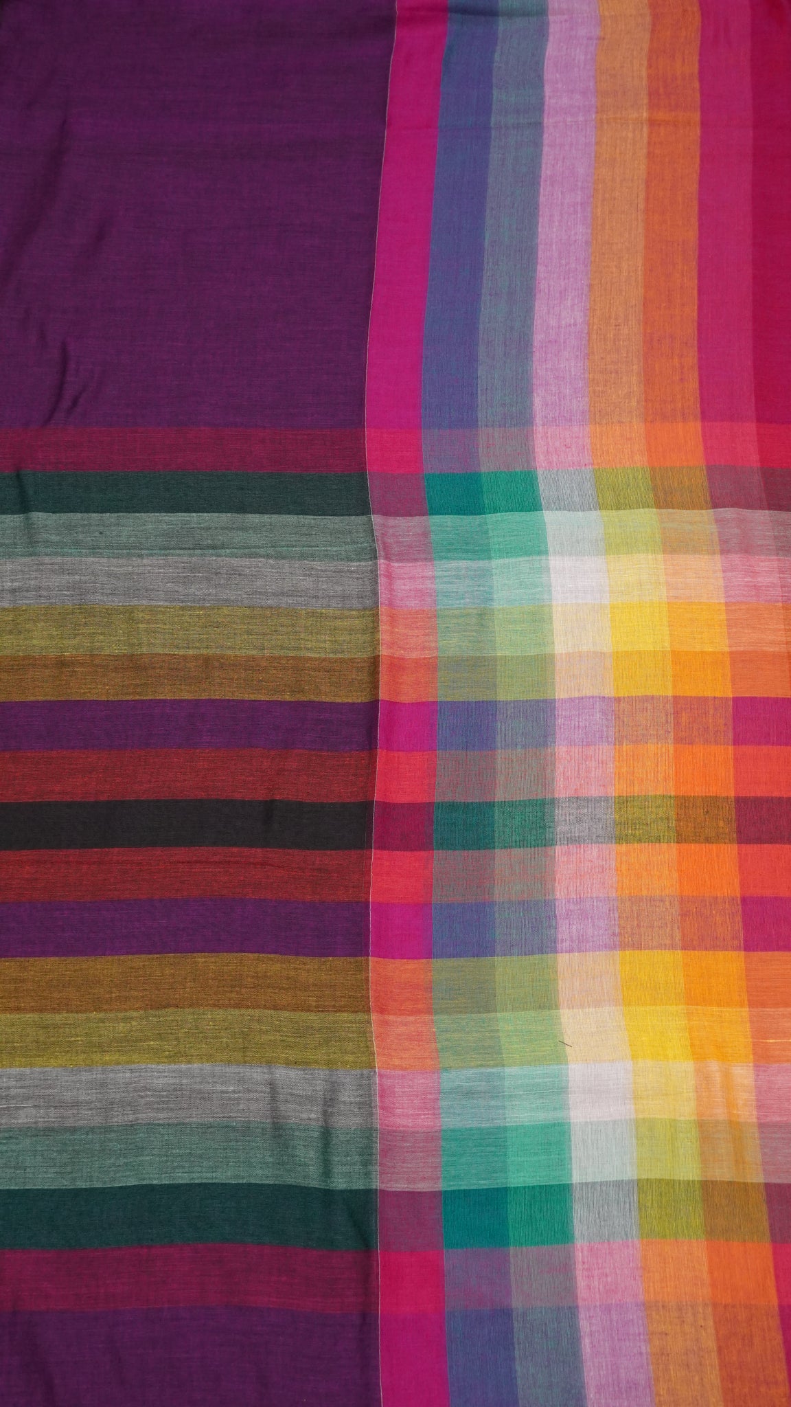 Khadi Cotton Saree-Checks  Wine