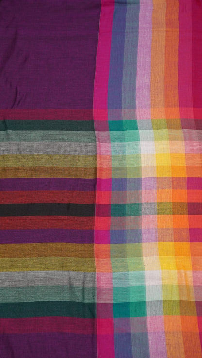 Khadi Cotton Saree-Checks  Wine