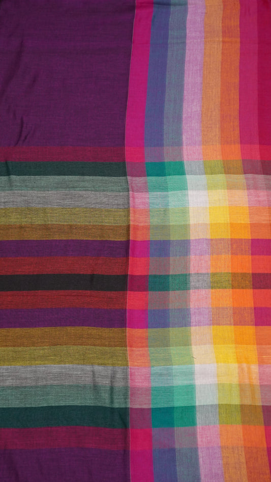 Khadi Cotton Saree-Checks  Wine