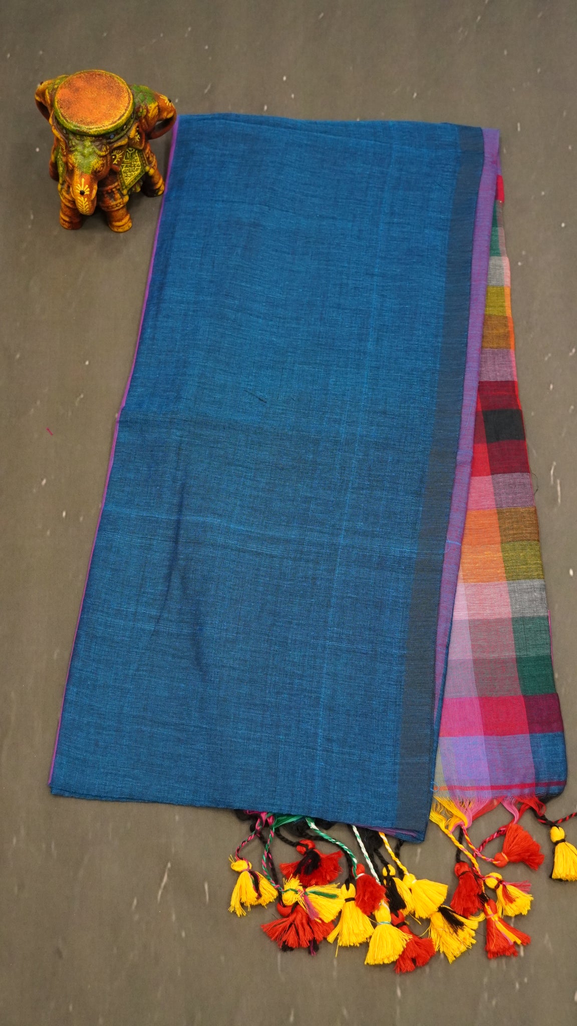 Khadi Cotton Saree-Checks  Blue