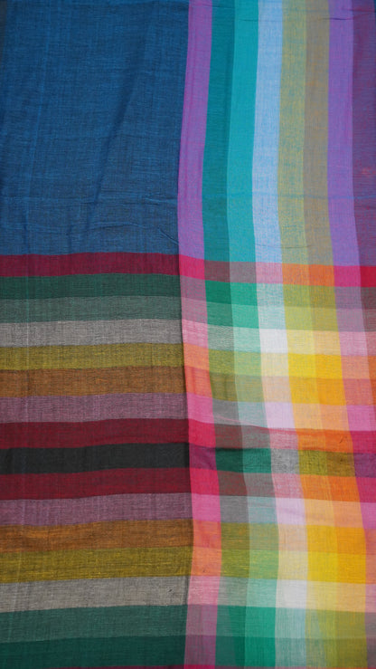 Khadi Cotton Saree-Checks  Blue