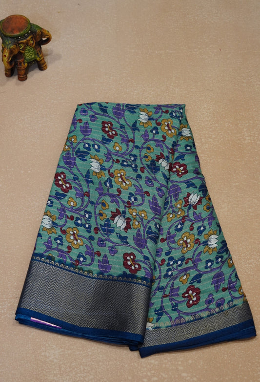 Dola Silk Saree Floral Zari Lines-Green