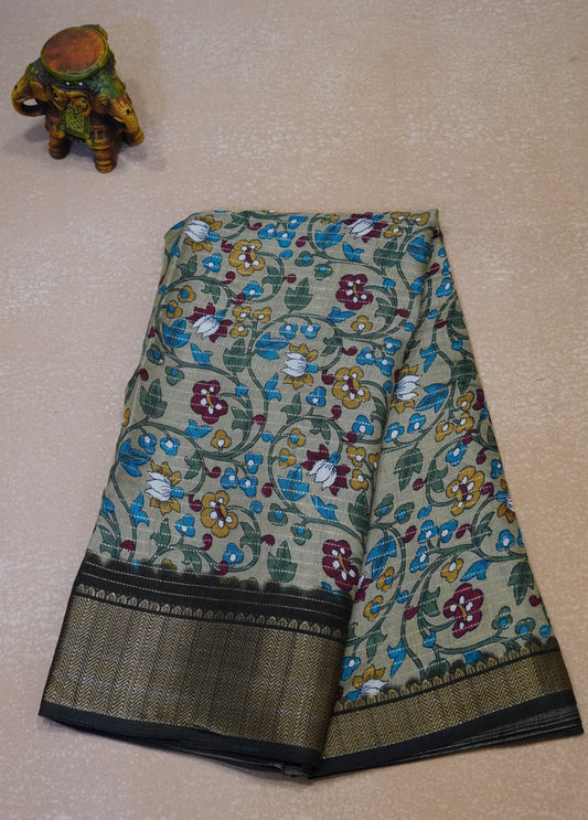 Dola Silk Saree Floral Zari Lines-Beige