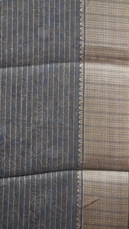 Dola Silk Saree Floral Zari Lines-Beige