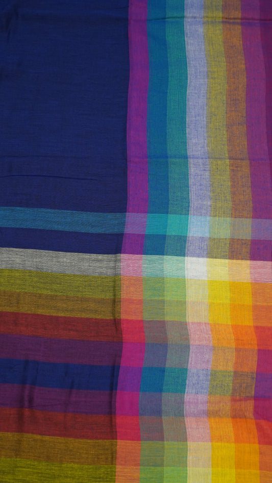 Khadi Cotton Saree-Checks  Dark Blue