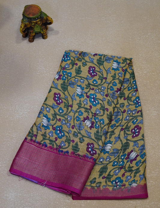 Dola Silk Saree Floral Zari Lines-Peach