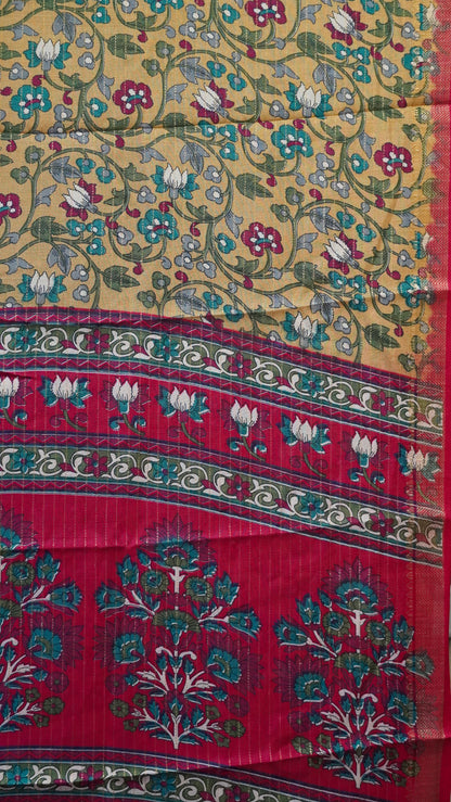 Dola Silk Saree Floral Zari Lines-Peach