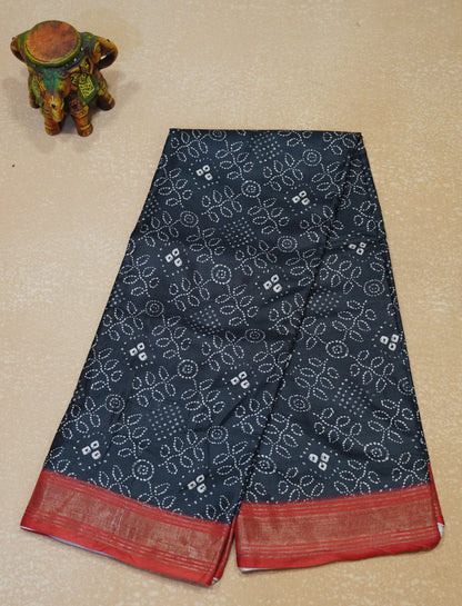 Dola Silk Saree Bandhini Print-Black