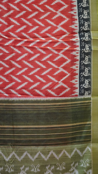 Dola Silk Saree Ikkat Print-Red