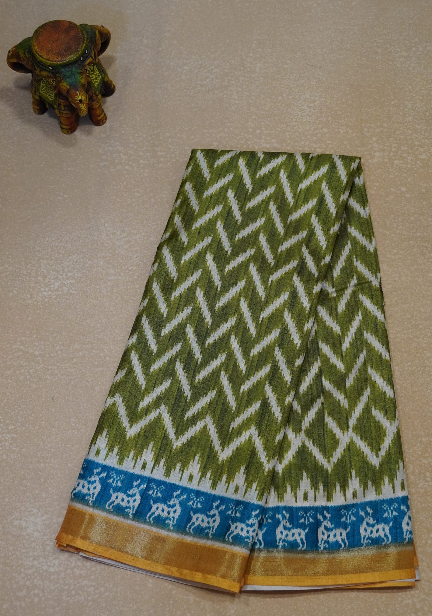 Dola Silk Saree Ikkat Print-Green