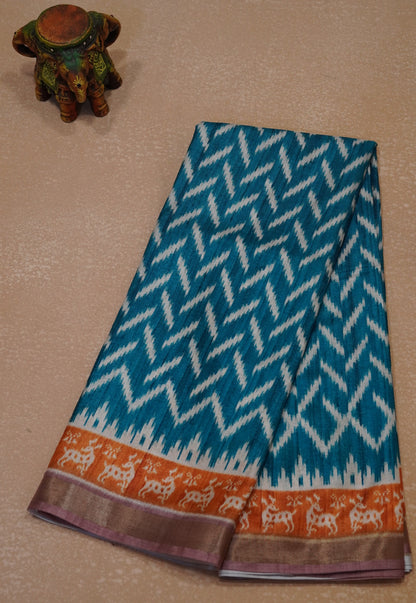 Dola Silk Saree Ikkat Print-Blue