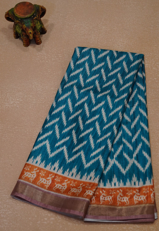 Dola Silk Saree Ikkat Print-Blue