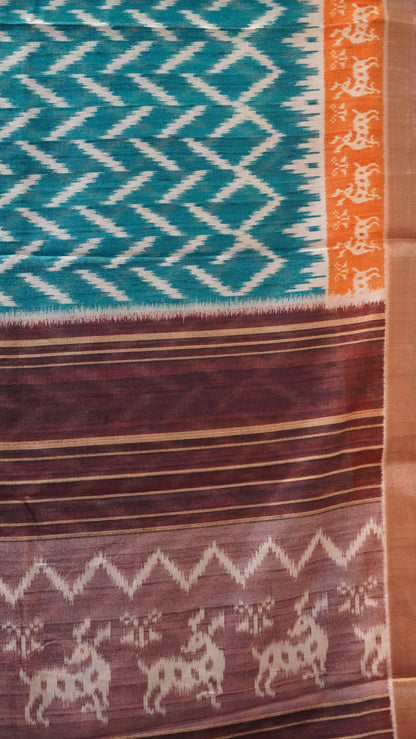 Dola Silk Saree Ikkat Print-Blue