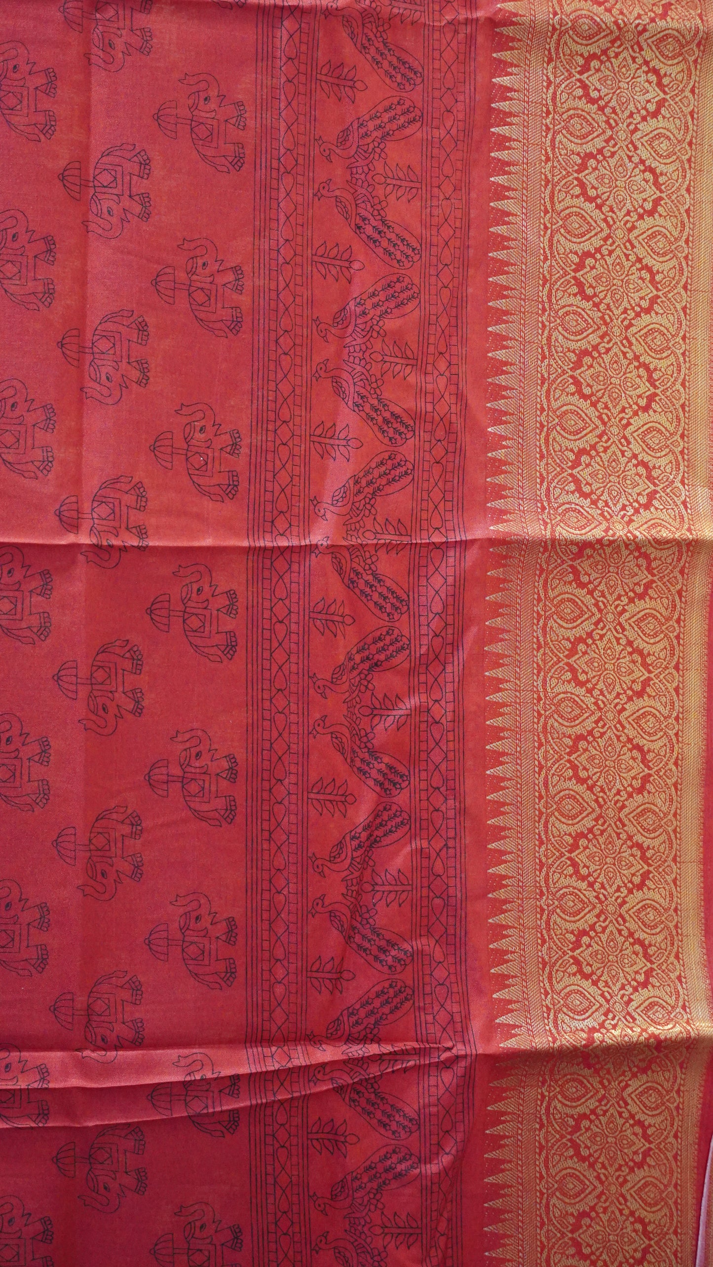 Dola Silk Saree Elephant Print-Rama Green