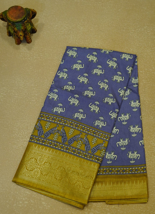 Dola Silk Saree Elephant Print-Lavender