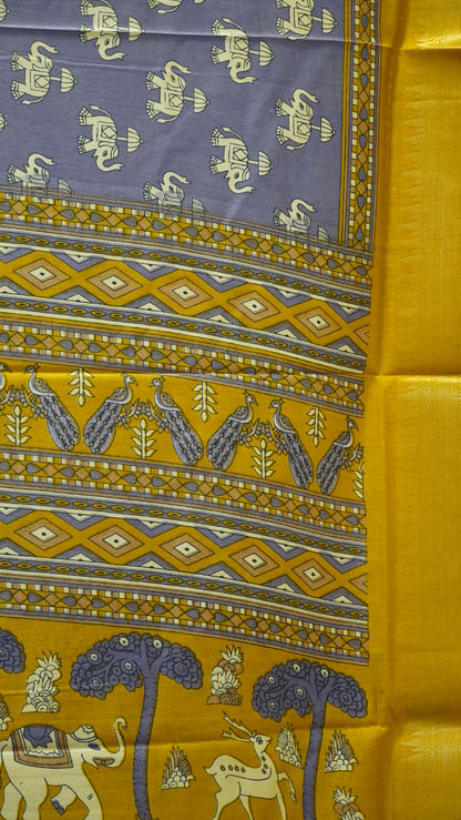 Dola Silk Saree Elephant Print-Lavender