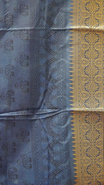 Dola Silk Saree Elephant Print-Purple