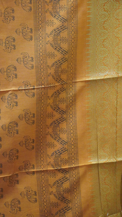 Dola Silk Saree Elephant Print-Blue