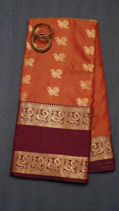 Semi Soft Silk Saree- Annam Border Orange