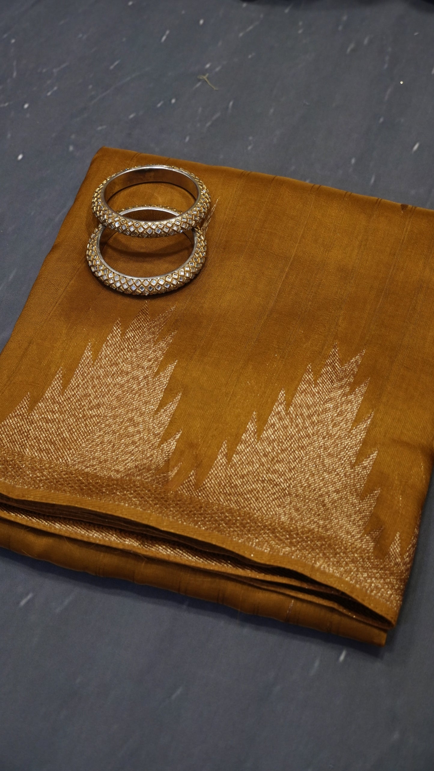 Banarasi Tussar - Tower Border Mehndi Green