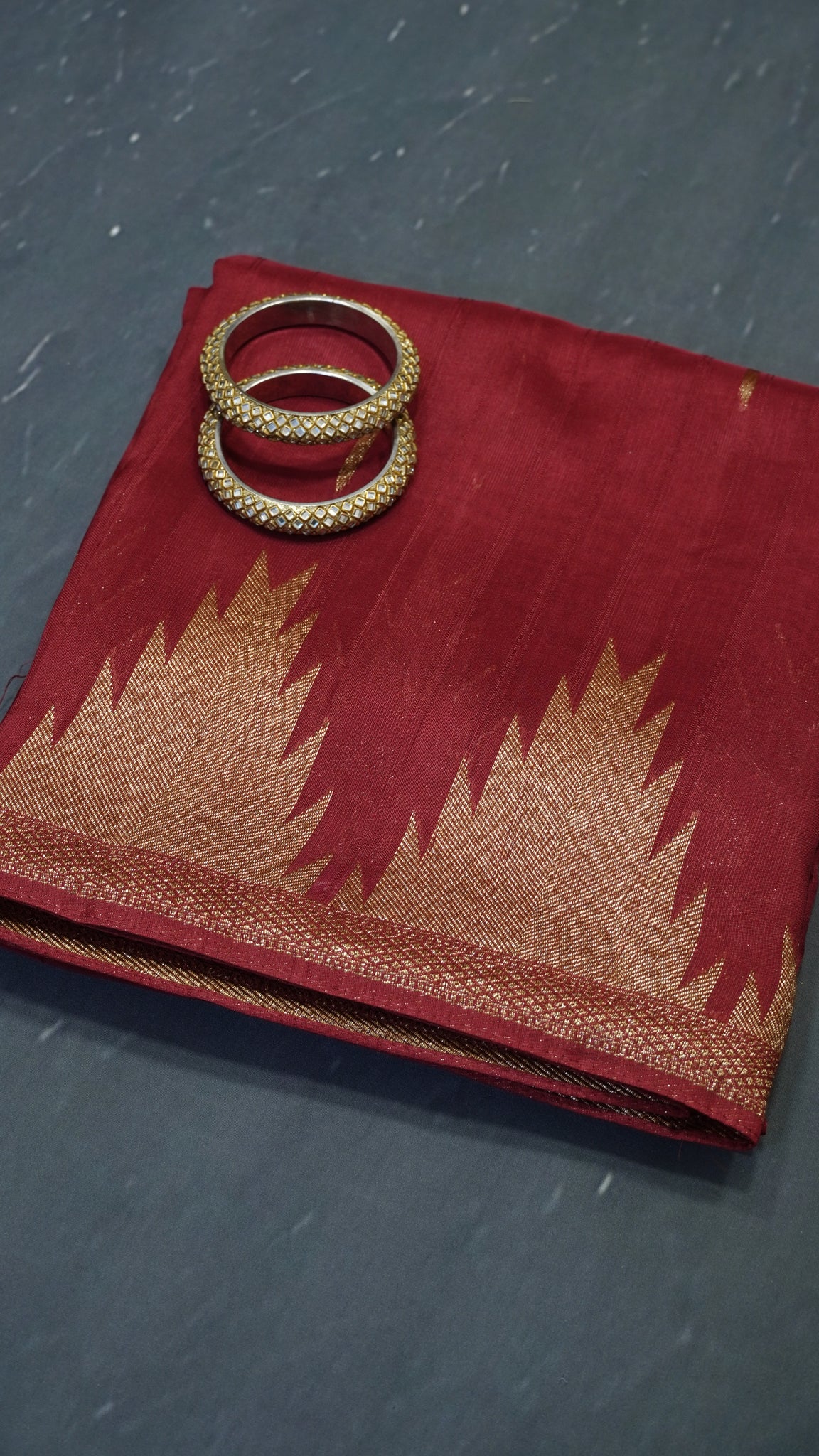Banarasi Tussar - Tower Border Muted Maroon