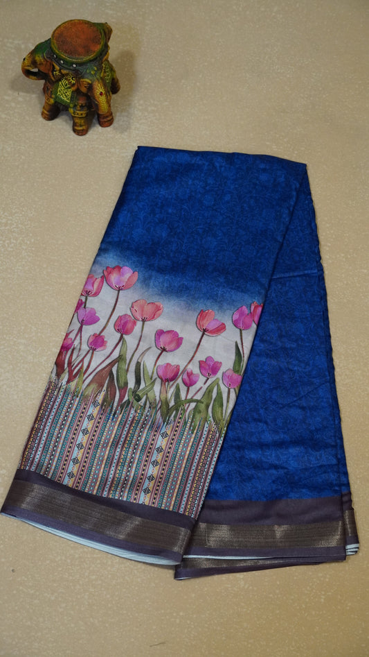 Dola Silk Saree Tulip Print-Blue