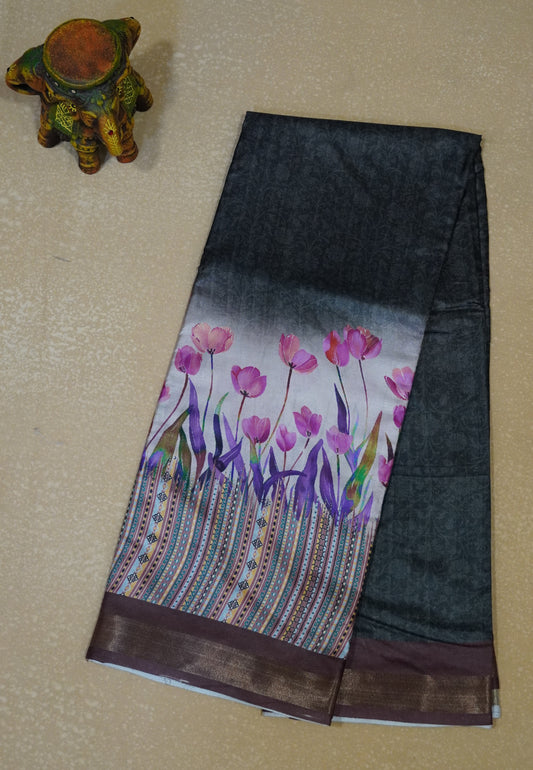 Dola Silk Saree Tulip Print-Grey