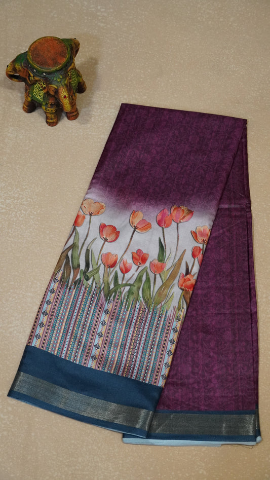 Dola Silk Saree Tulip Print-Purple