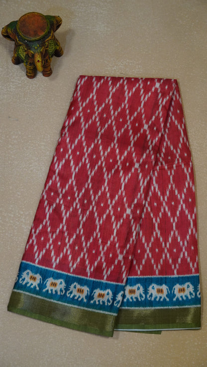 Dola Silk Saree Ikkat Print-Red
