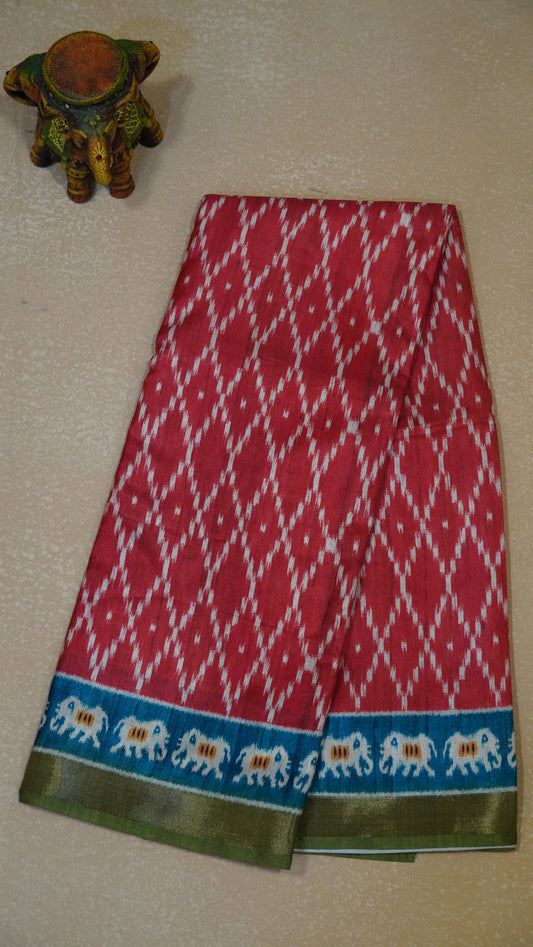 Dola Silk Saree Ikkat Print-Red