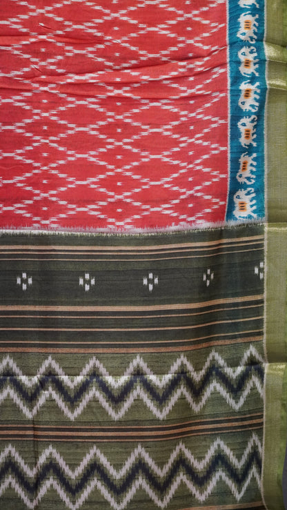 Dola Silk Saree Ikkat Print-Red