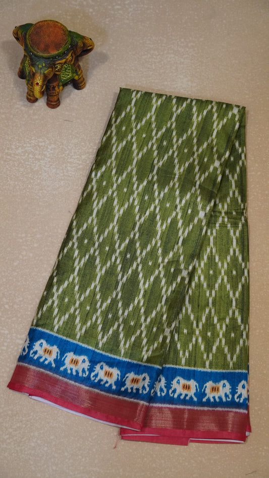 Dola Silk Saree Ikkat Print-Green