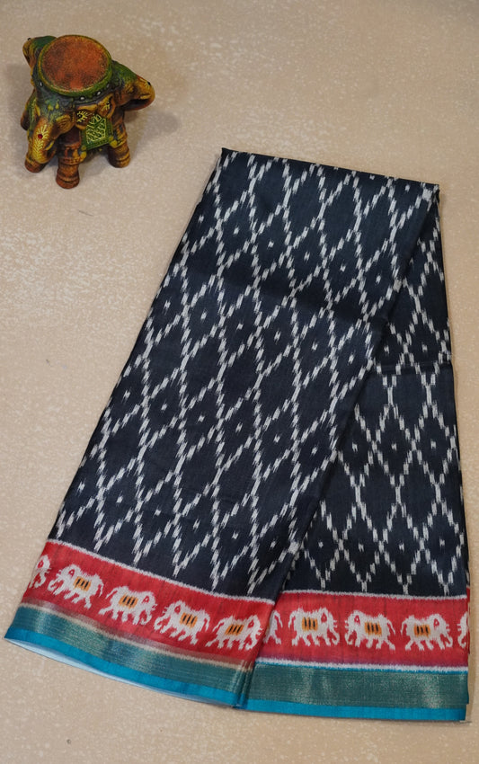 Dola Silk Saree Ikkat Print-Black