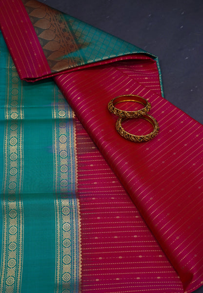 Pure Soft Silk Saree - Rani Pink-Ramar Blue