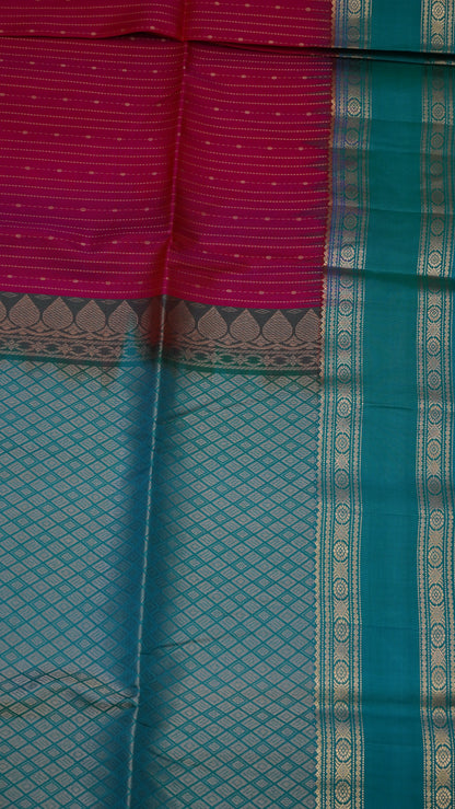 Pure Soft Silk Saree - Rani Pink-Ramar Blue