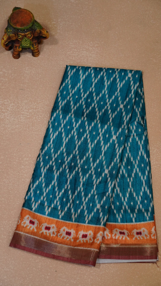 Dola Silk Saree Ikkat Print-Blue