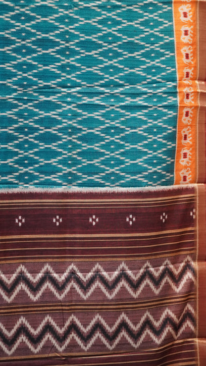 Dola Silk Saree Ikkat Print-Blue