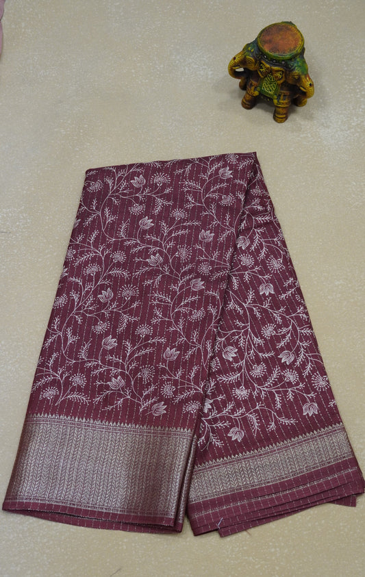 Dola Silk Saree Zari Lines-Maroon