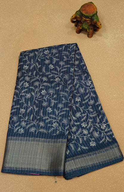 Dola Silk Saree Zari Lines-Blue