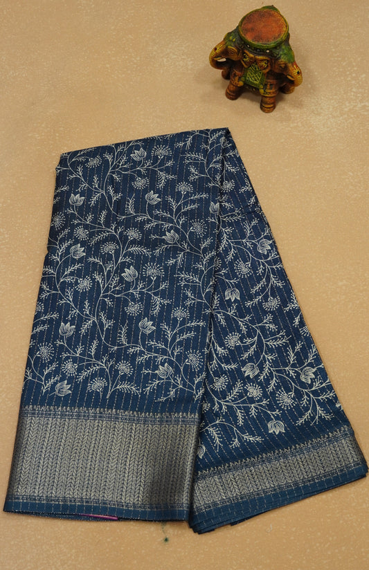 Dola Silk Saree Zari Lines-Blue