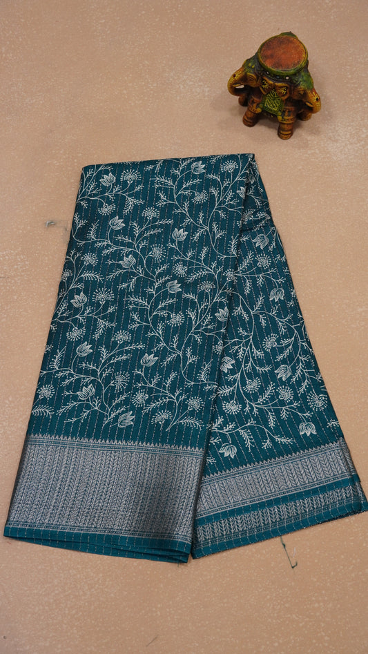 Dola Silk Saree Zari Lines-Dark Green